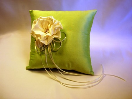 Citron Green Silk Ring Pillow w/ Flower